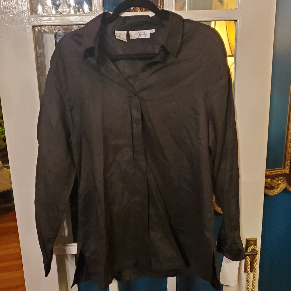 NWT Alice Blue 100% Linen Black Buttondown Tunic